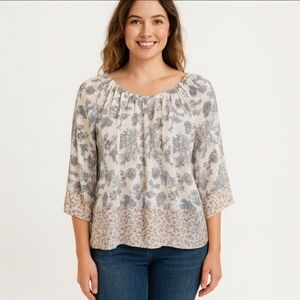 Black Rainn White Floral Sheer Paisley Blouse Sz Sm